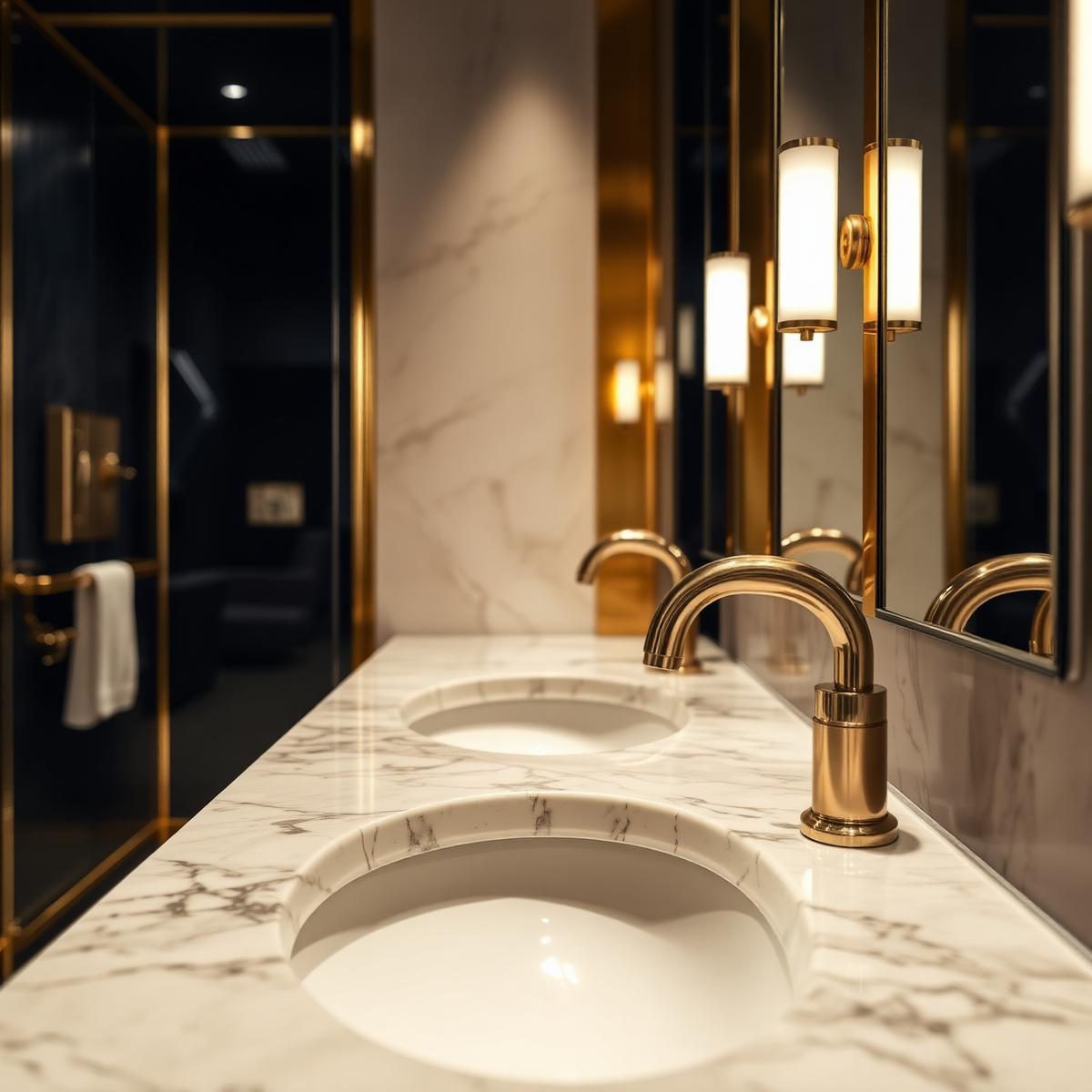 Elegant detail shot of a polished restroom vanity